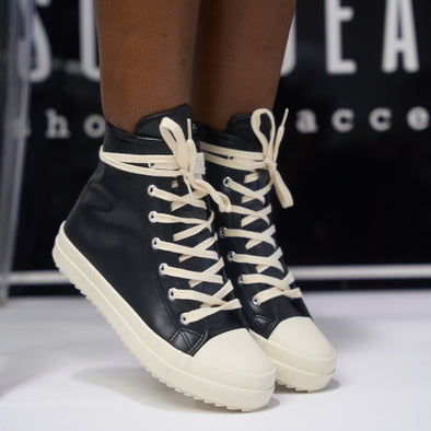 faux leather canvas sneaker - mania