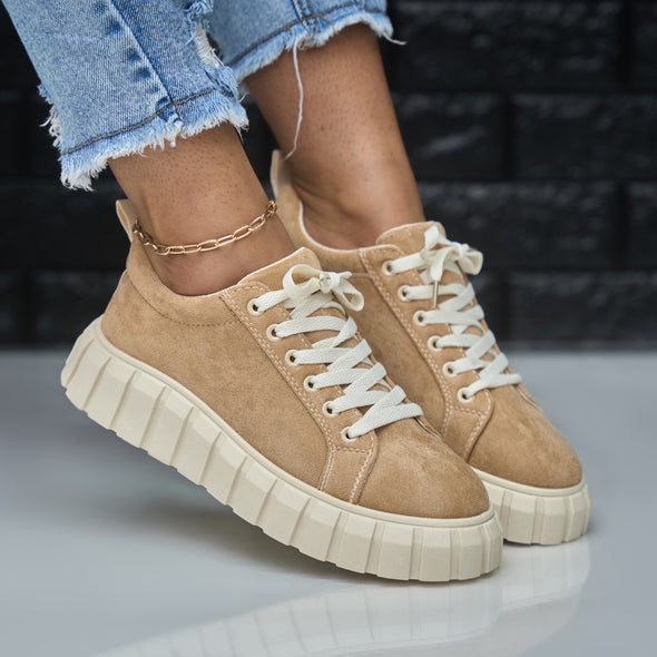 miso faux suede lace up sneaker- camel
