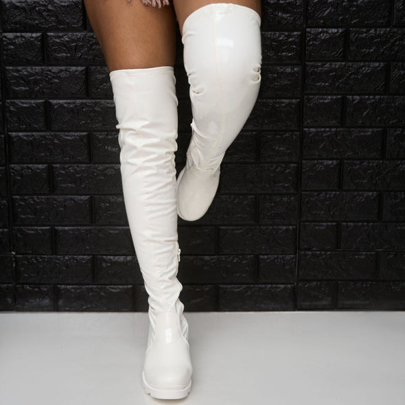 leema knee high boots - white