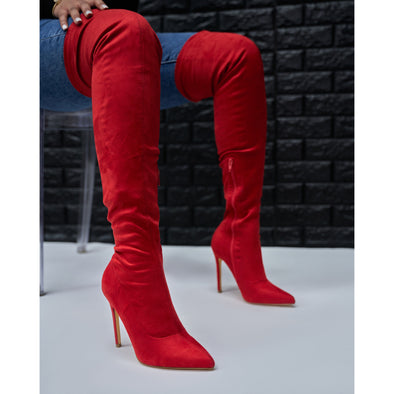 red suede thigh high - gisele
