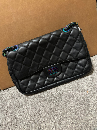 black woven multi color chain bag