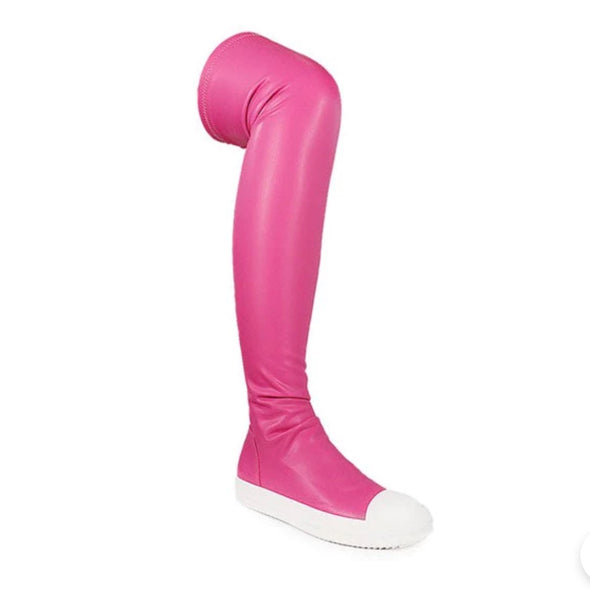pink leather flat over the knee high boot - wannabe