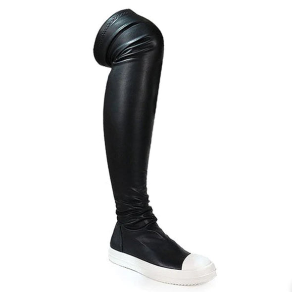 black leather flat over the knee boot - wannabe