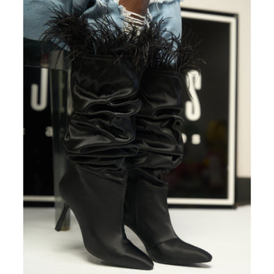 black feather scrunch boot - lusia