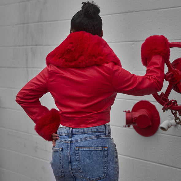 crush on you -  red faux leather jacket