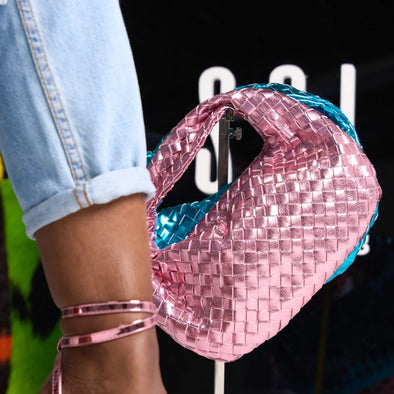 pink metallic handbag